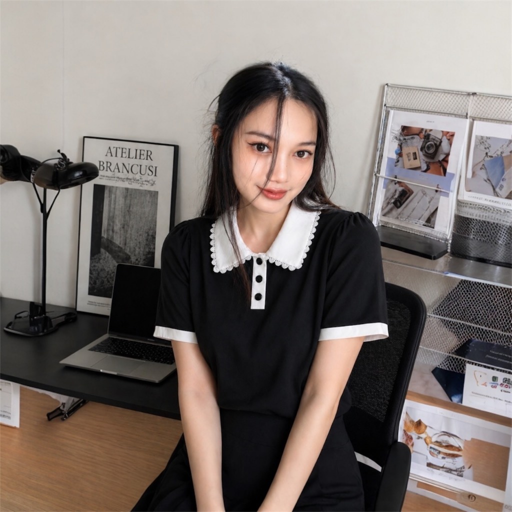 เสื้อคอปก แฟชั่น ผู้หญิง เนื้อผ้านุ่มใส่สบาย ดีไซน์คอปกบัวสองชั้น แต่งลูกไม้สุดพรีเมียม