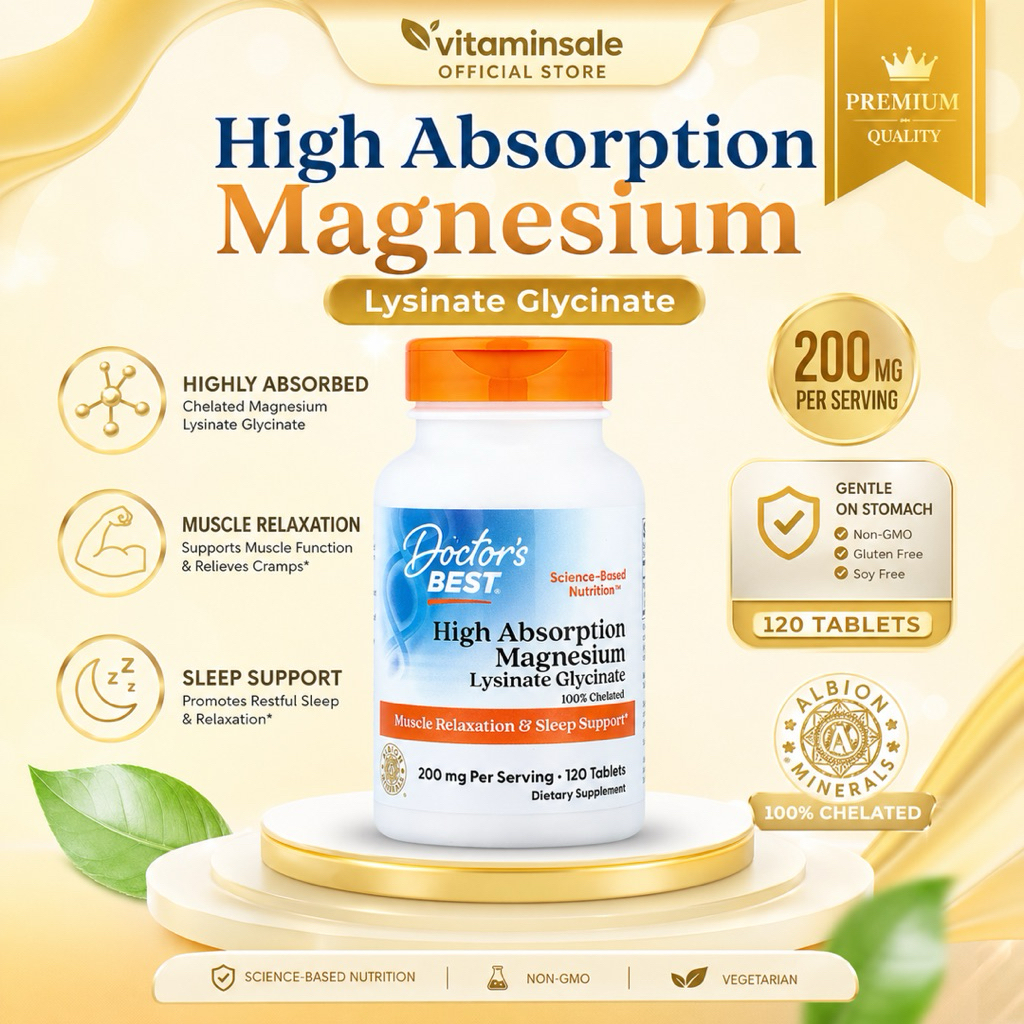 Doctor's Best Magnesium 100mg 120 เม็ด แมกนีเซียมดูดซึมสูง สูตร Albion Chelated