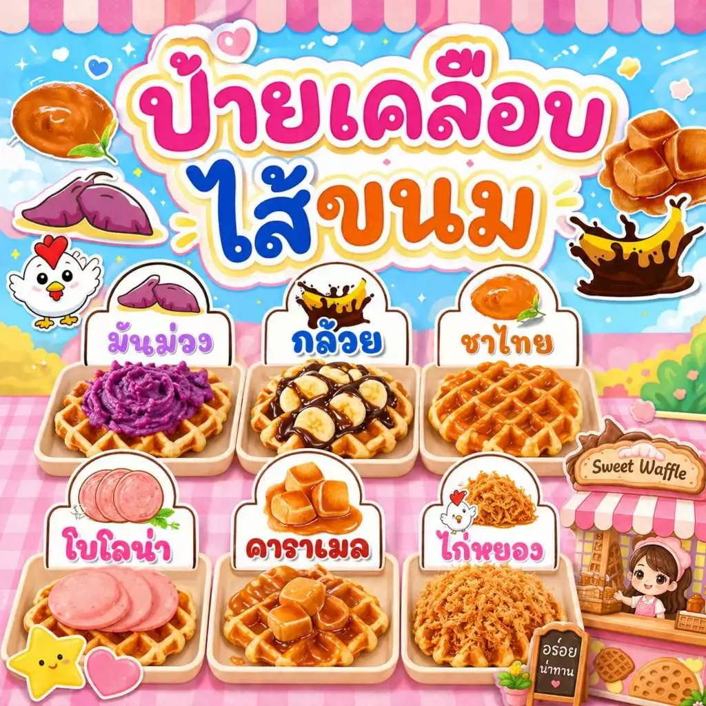 ป้ายเคลือบไส้ขนม (แบบโค้ง) วาฟเฟิล ขนมปัง ไดฟูกุ ทาโกยากิ ขนมครก โตเกียว ขนาด 6x9 เซนติเมตร