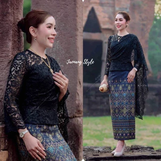 เสื้อลูกไม้สไบ เสื้อลูกไม้ คอกลม แขนยาว แต่งสไบข้าง แมทช์กับผ้าถุง หรือกางเกง ดูแพงสุดๆ