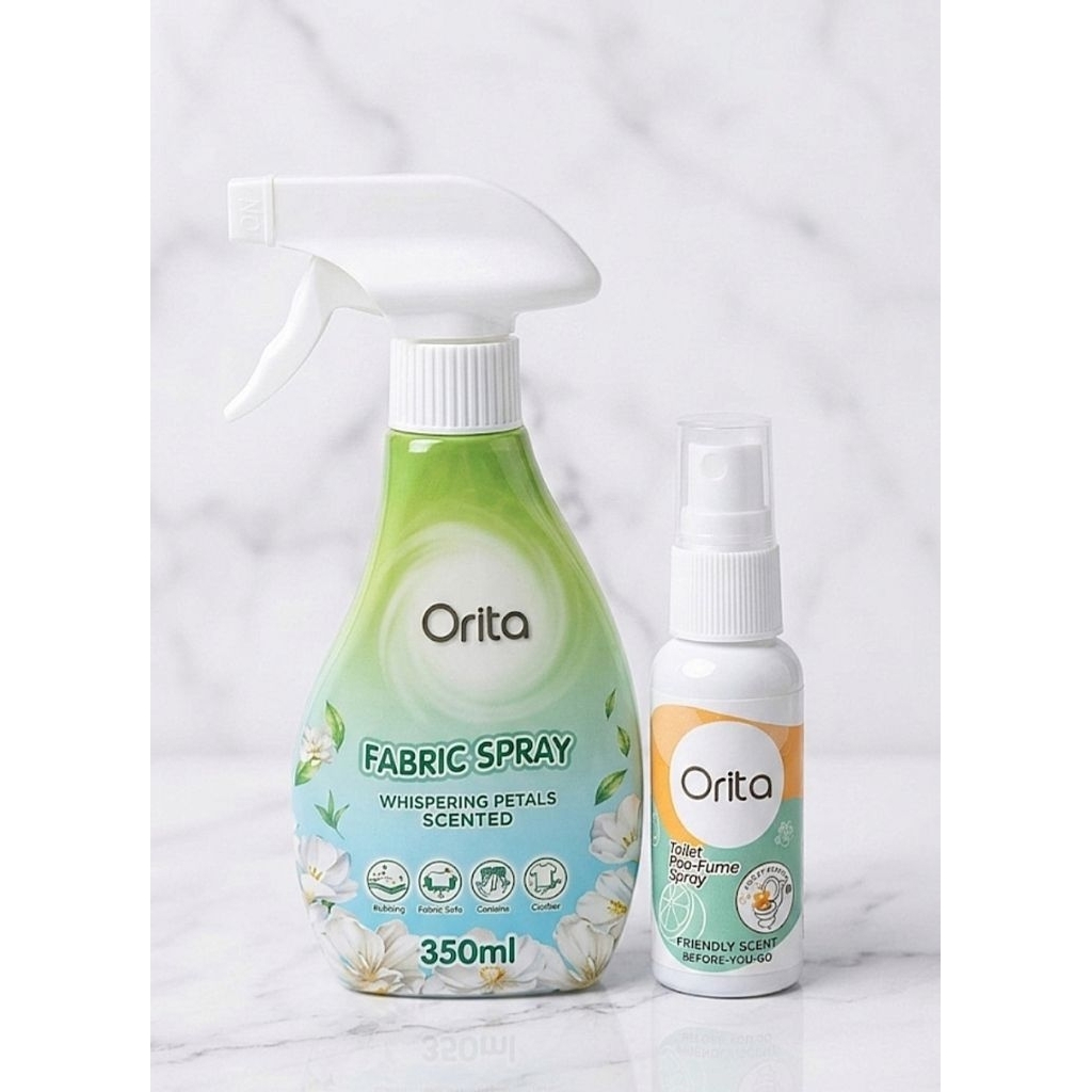 (ซื้อคู่ถูกกว่า)Orita สเปรย์ดับกลิ่นผ้าอับ350Ml + สเปรย์ดับกลิ่นห้องน้ำชักโครก 30Ml.