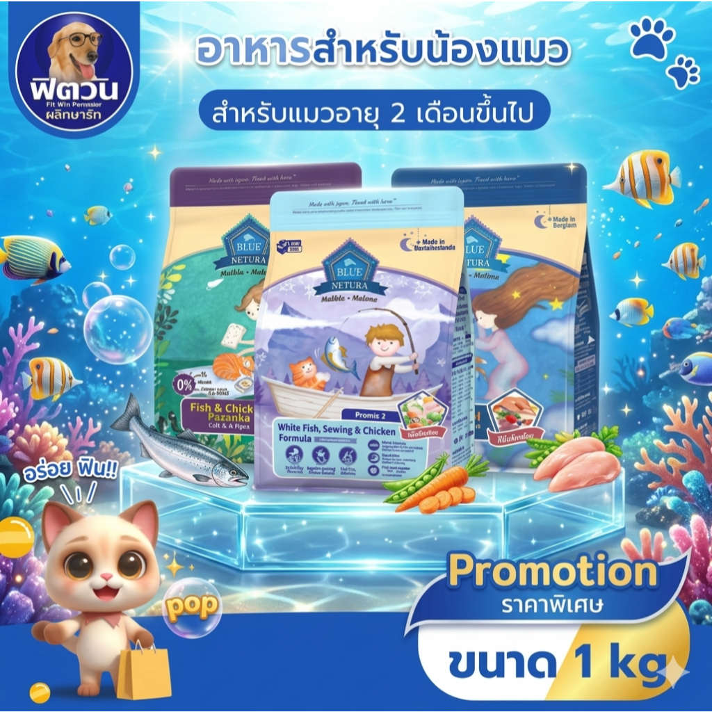 Buzz Netura Holistic Cat&Kitten อาหารแมว สูตรไก่และปลา/ แซลมอล ขนาด 1 KG.{อาหารแมวเม็ด}