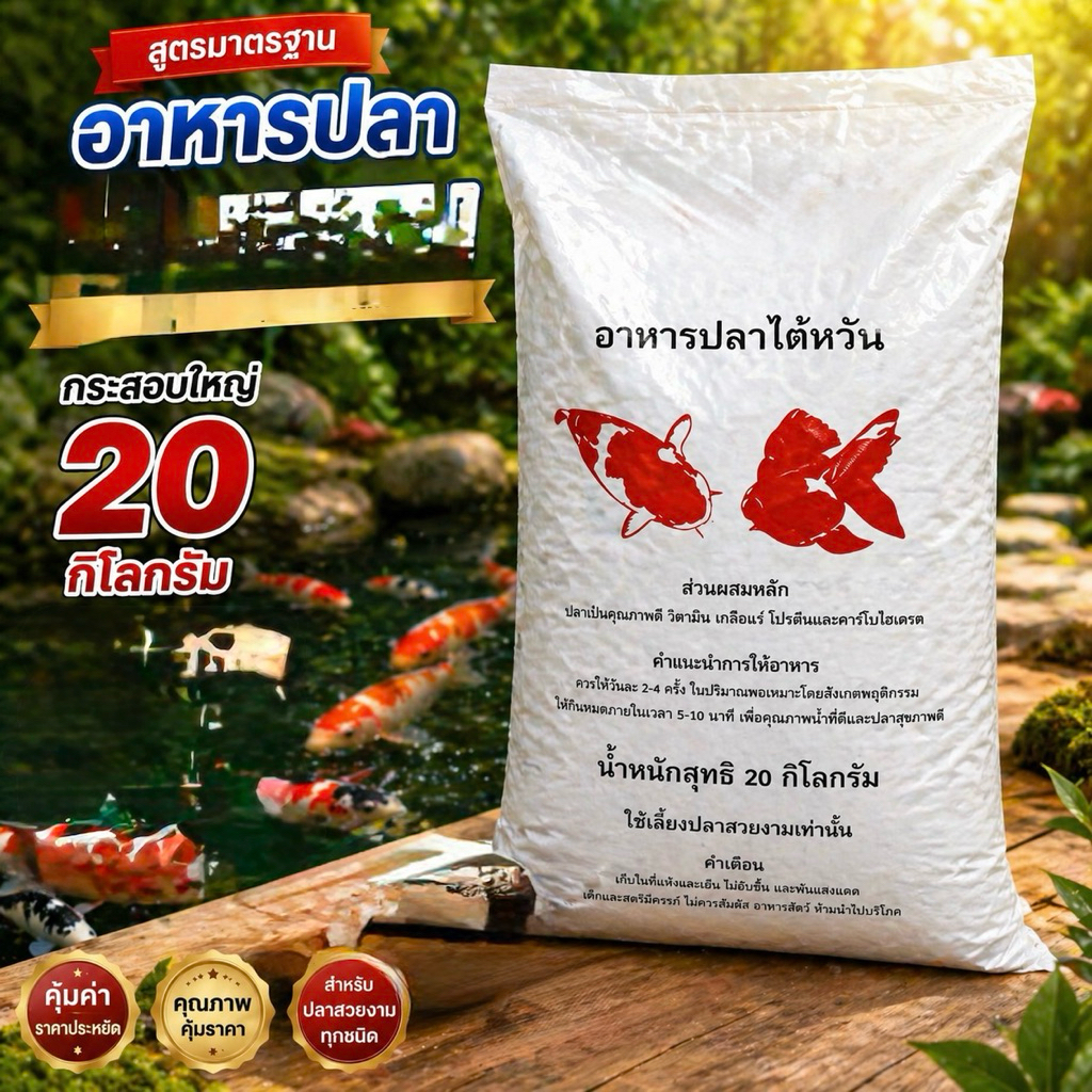อาหารปลาสวยงาม ไต้หวันเม็ด2สี ยกกระสอบ20kg. กิโลกรัม