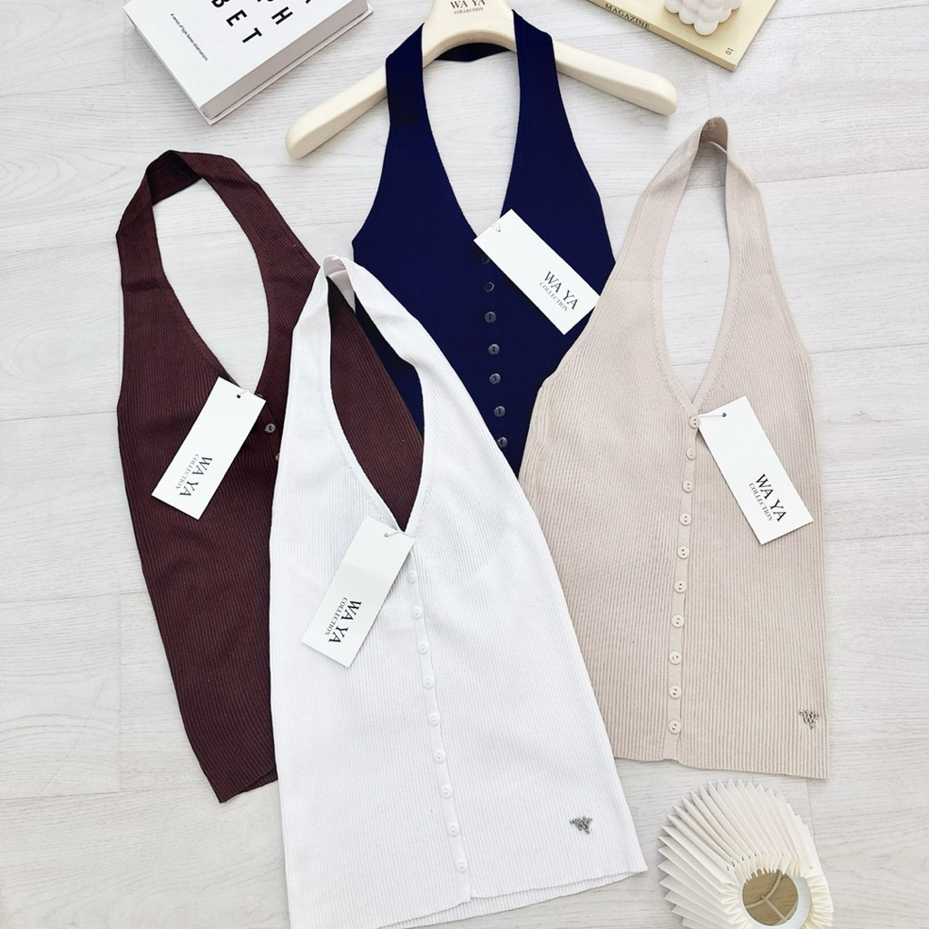 waya เสื้อกล้ามคล้องคอผ้าร่อง