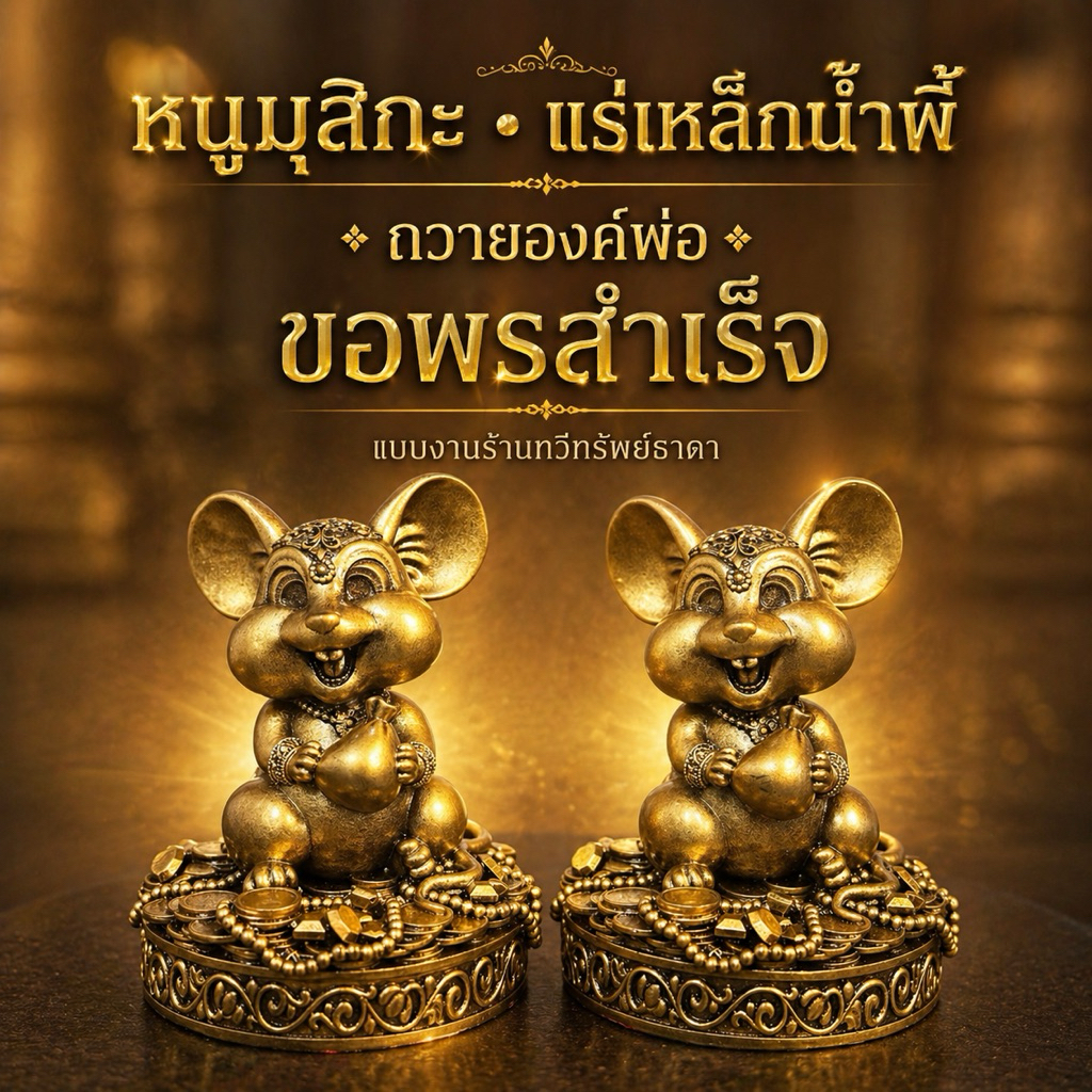 🐁หนูมุสิกะ บริวารพระพิฆเนศ ถวายเพื่อขอพรสำเร็จเร็ว มวลสารดีแร่เหล็กน้ำพี้ แร่ศักดิ์สิทธิ์ ฐาน3 สูง4 นิ้ว