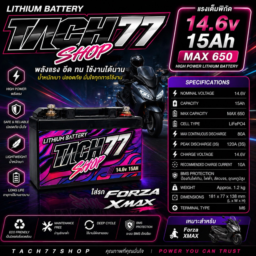 แบตลิเธียม 14.6v 15 ahใช้ได้กับรถทุกรุ่น ตรงรุ่น FORZA XMAX ทักแชท ตัวแรง