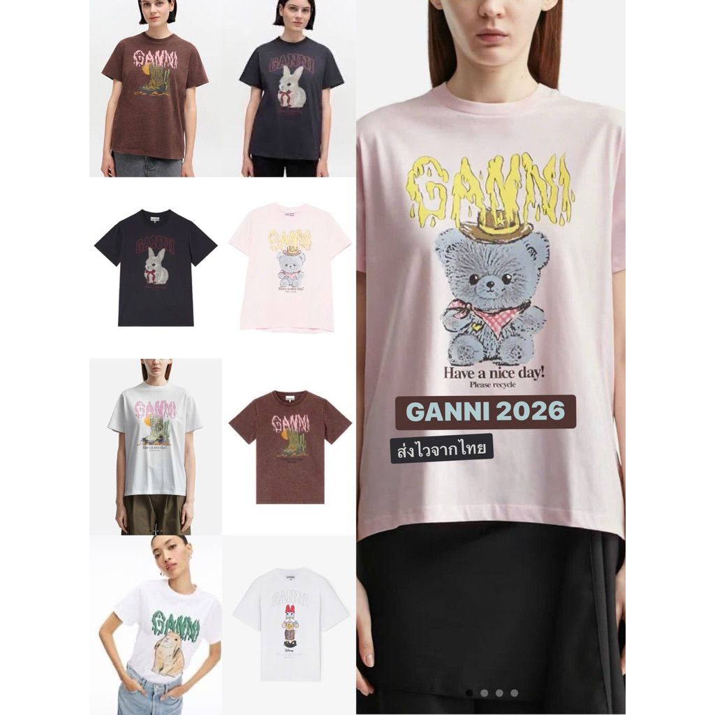 [พร้อมส่ง ]💚 Ganni Graphic Unisex T-Shirt 🐴✨ 🐩 งานสวย พร้อมส่ง