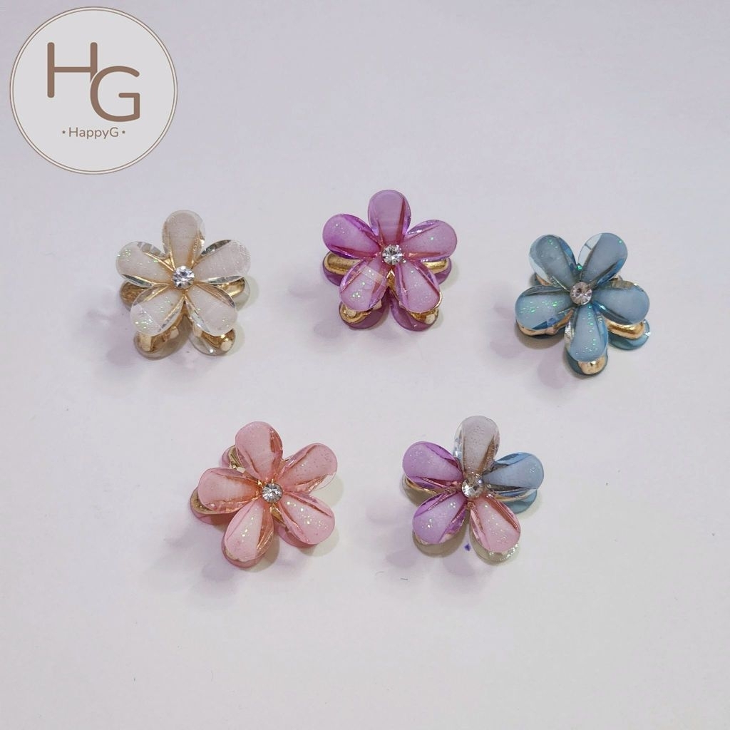 (ราคา/2 ชิ้น ) กิ๊บดอกไม้เคลือบใสกลีบฉ่ำไล่สีพาสเทลประดับคริสตัลกลางดอก ขนาด 2 cm