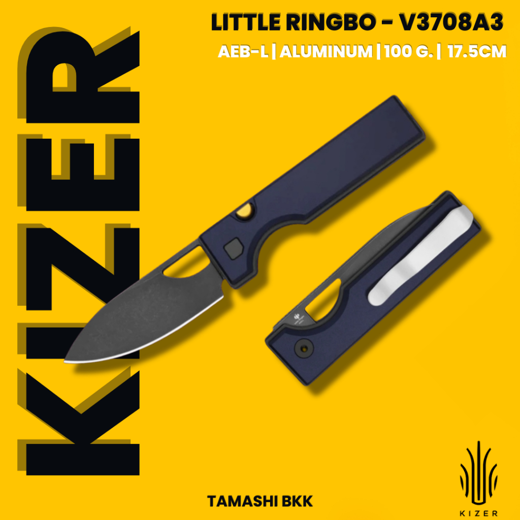 มีดพับ KIZER l Little Ringbo l AEB-L | Aluminum | V3708A3 l ร้านมีดแท้ Tamashi BKK