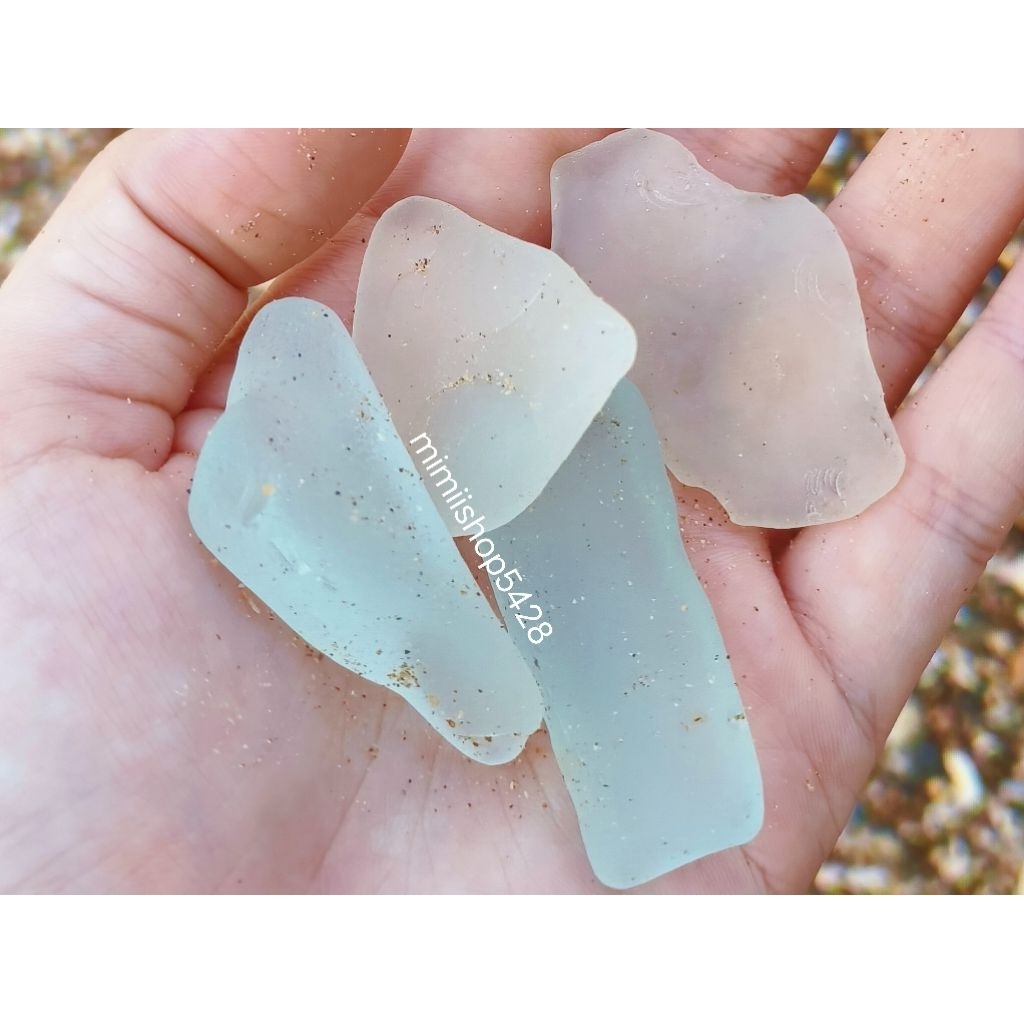 Sea Glass ธรรมชาติ ✨ โทนสีขาว/ฟ้า คัดชิ้น จากชายฝั่งทะเลไทย 🌊