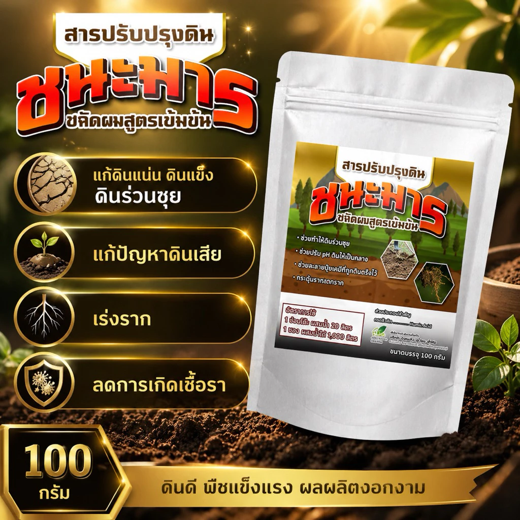 ชนะมาร แก้ดินแน่น ดินแข็ง ดินร่วนซุย แก้ปัญหาดินเสีย เร่งราก ลดการเกิดเชื้อรา ขนาด 100กรัม