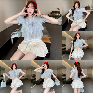 (อก28-34) เสื้อคอผูกโบว์แขนบอลลูนผ้าโรซี่ เสื้อแขนบอลลูน ใส่แล้วดูน่ารักลูกคุณหนูมาก