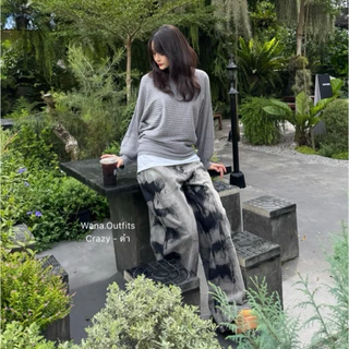 Wana.Outfits - Crazy Jeans กางเกงยีนส์ขากระบอกใหญ่ งานฟอกhandmade