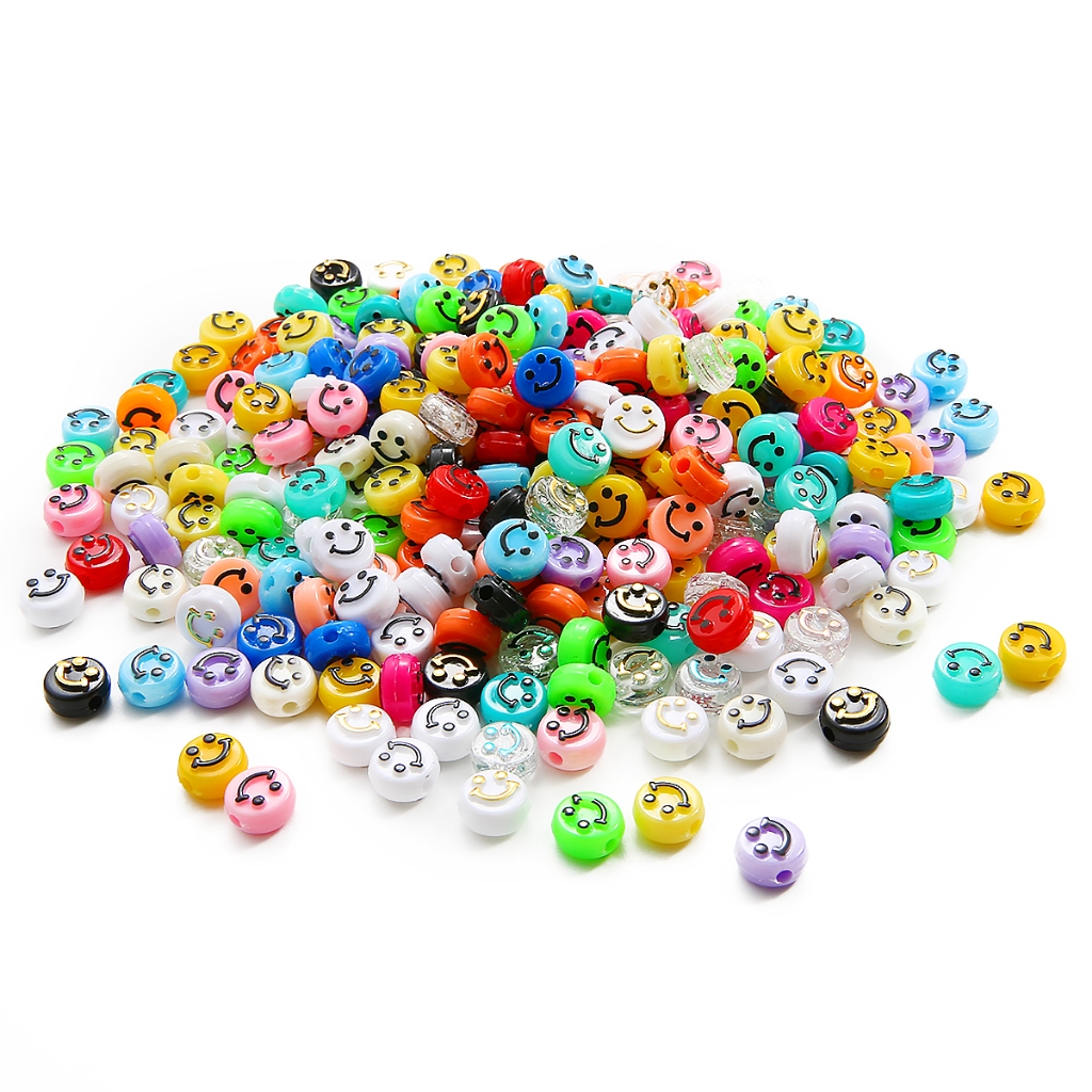 ลูกปัดอะคริลิกรูปไข่ 10mm 50ชิ้น พร้อมลายยิ้ม ทำเครื่องประดับ DIY สร้อยข้อมือ คอ จี้