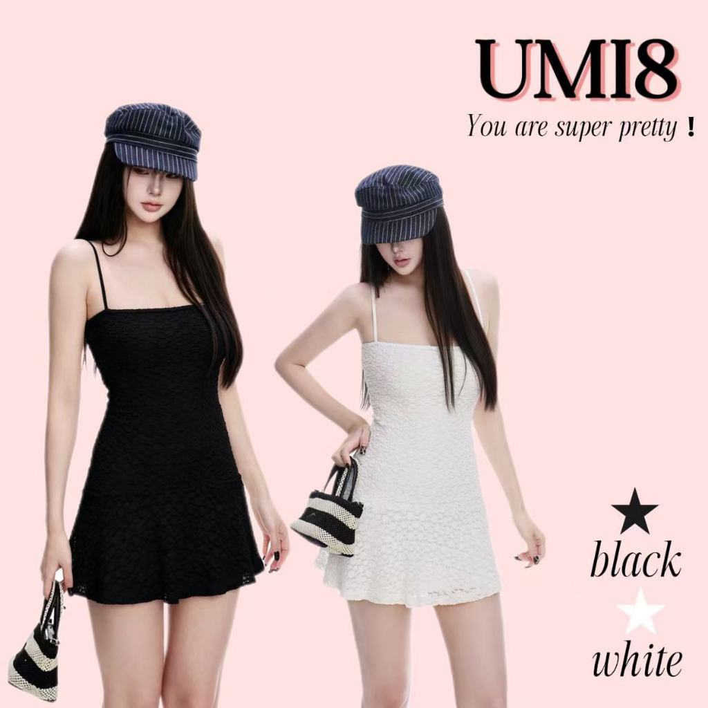 UMI8💝【ในสต็อก】💝 เดรสโครเชต์ฉลุลายสำหรับผู้หญิง สไตล์ใหม่ฤดูร้อนปี 2026 เดรสเอไลน์ทรงเข้ารูปพร้อมสายคล้องไหล่
