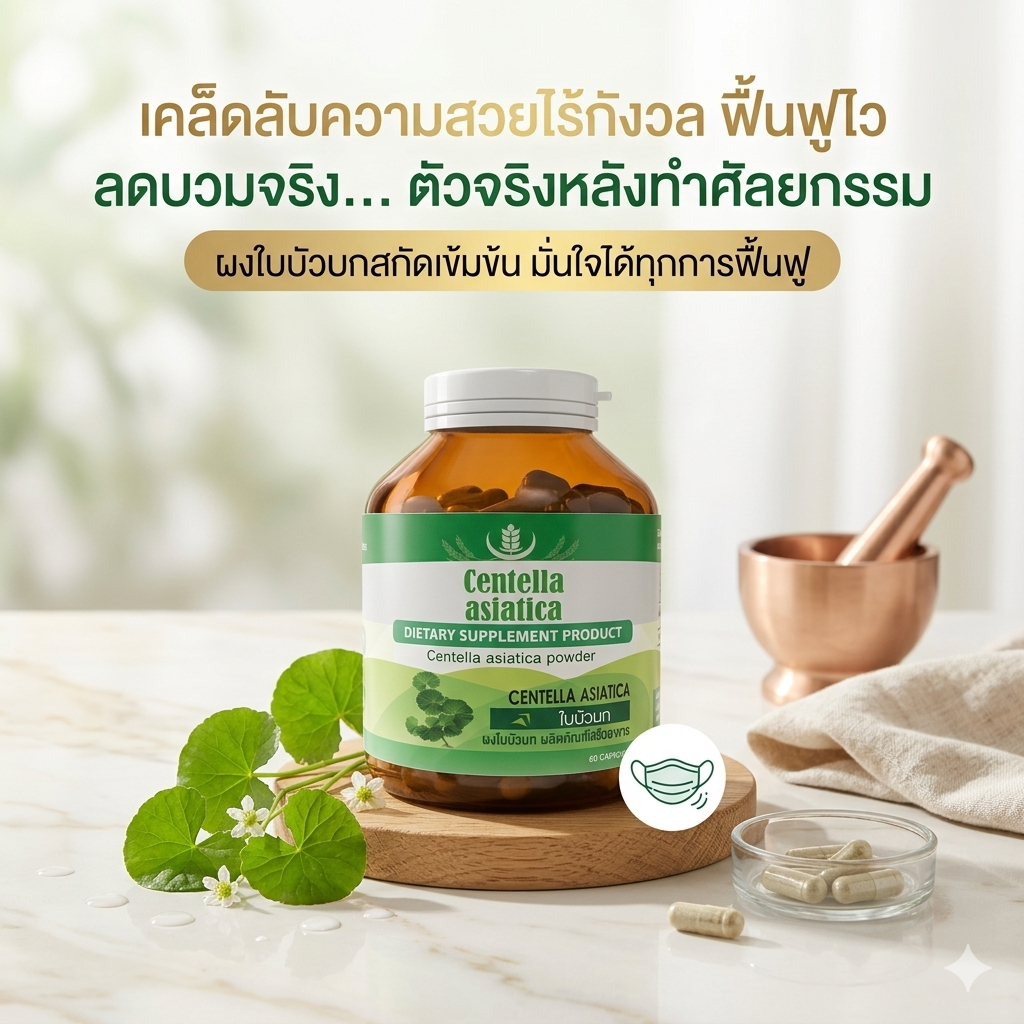 ของแท้! SERES Centella Asiatica ใบบัวบก 500 mg. สูตรเข้มข้น ฟื้นฟูแผลผ่าตัด ลดบวมเร็ว 60 แคปซูล