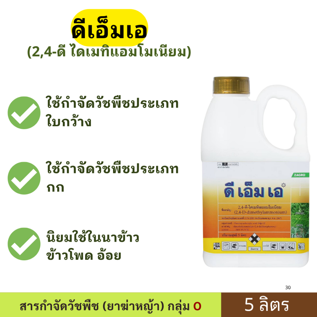 ดีเอ็มเอ (5ลิตร*4แกลอน ) 2,4 - ดีไดเมทิลแอมโมเนีย กำจัดวัชพืชใบกว้าง กก หญ้ายาง แห้วหมู ผักเบี้ยหิน หนวดปลาดุก