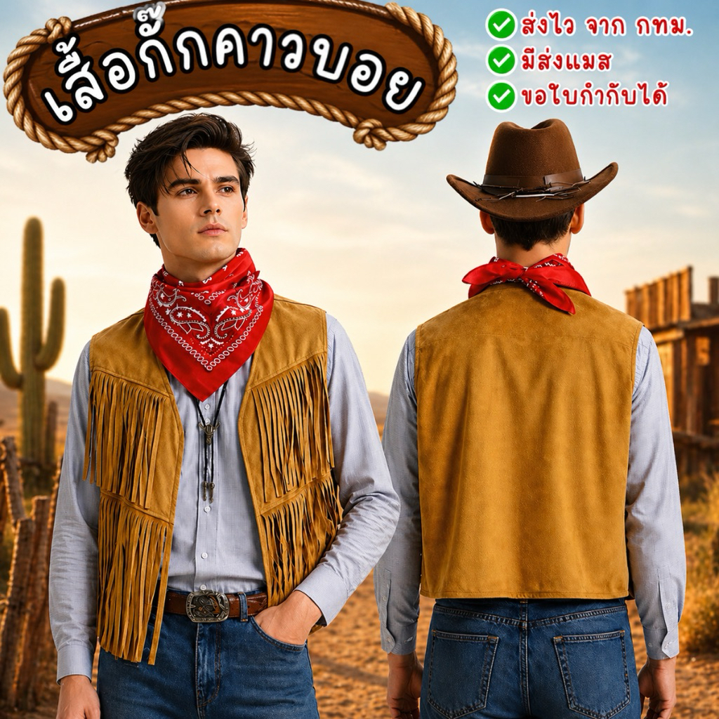 🇹🇭ส่งไว จาก กทม🔥เสื้อคาวบอย เสื้อกั๊ก กั๊กคาวบอย สไตล์ตะวันตก Cowboy costume โบฮีเมียน