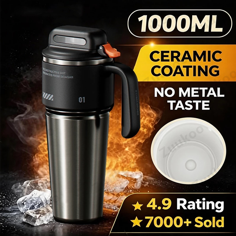 แก้วเก็บความเย็นของแท้ 100% แก้วน้ำเก็บความเย็น 1000ML ขนาดใหญ่ กันความร้อนและความเย็นในรถ บุรองสแตนเลส 304 สบแก้วอุณหภู