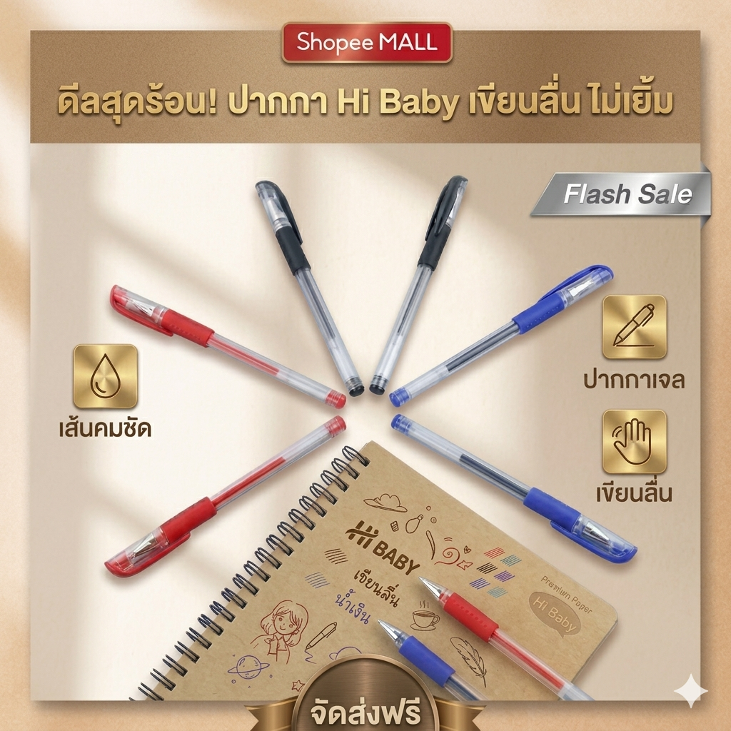 kingshopping (ร้านไทย) (A75)  ปากกาเจล(สีน้ำเงิน/แดง/ดำ) หัว0.5 มม. (อุปกรณ์การเขียน การเร