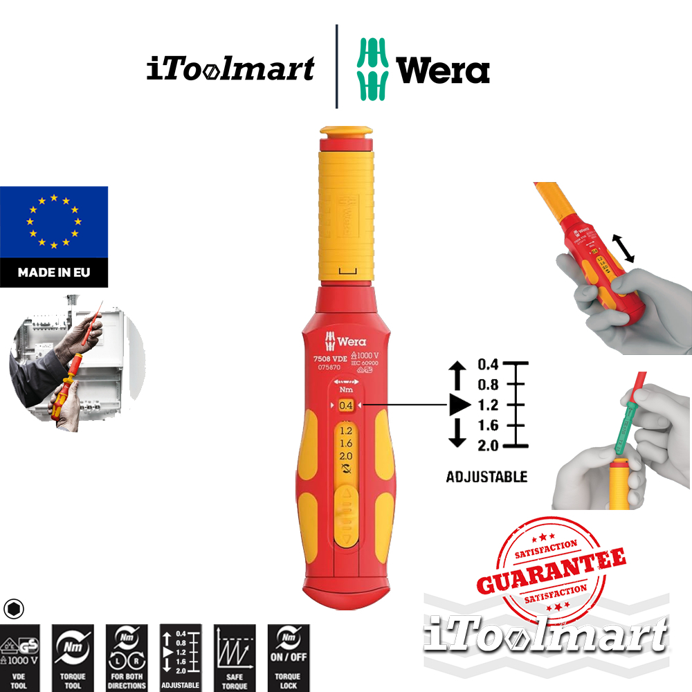 WERA ไขควงทอร์ค 9.0 7508 VDE Kraftform Safe-Torque Speed Torque screwdriver แรงบิด 0.4-2.0 Nm 050758