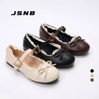JSNB รองเท้าผู้หญิง รองเท้าแมรี่เจน ส้นแบน ขอบลูกไม้ น้ำหนักเบา 3 สี พร้อมส่ง [LN899]