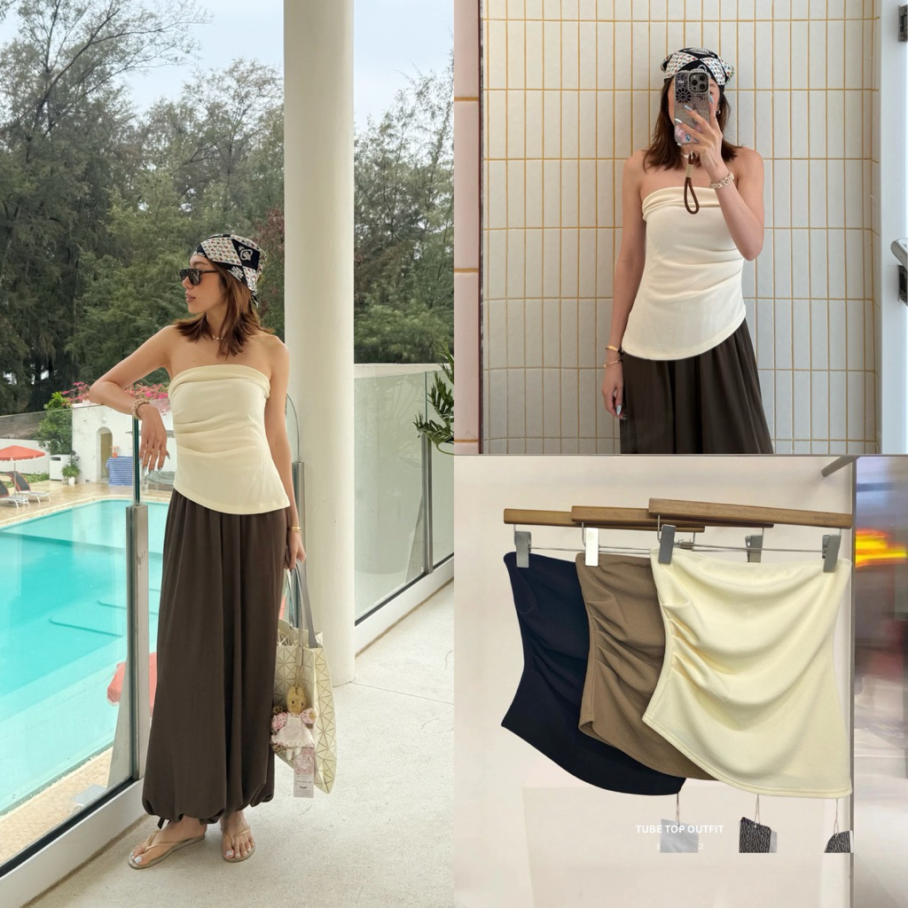 ส่งด่วน 🌸 #126 STUDIOX2 TUBE TOP  เสื้อเกาะอกชายเฉียงจับจีบช่วงเอว