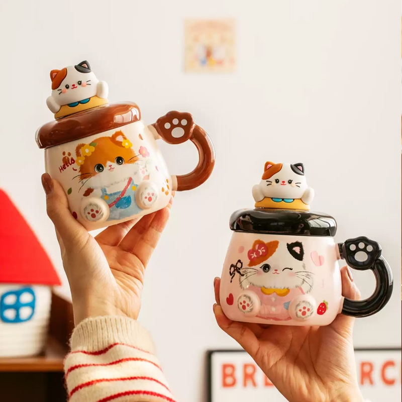 แก้วมัคคิตตี้ น่ารัก มีฝาปิด แก้วกาแฟ แก้วน้ำสำนักงาน ของขวัญวันเกิด สำหรับผู้หญิง