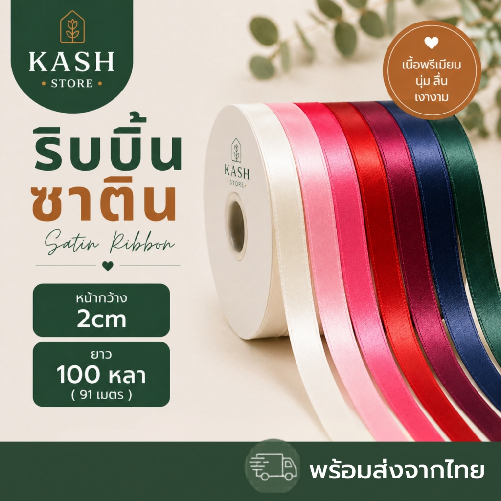 ริบบิ้นซาติน2ซม. ยาว100หลา ริบบิ้นซาตินม้วนใหญ่ ริบบิ้นซาตินราคาถูกพร้อมส่ง