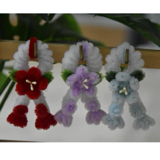 พวงมาลัยจิ๋วดอกไม้ลวดกำมะหยี่ สีพาสเทล งานฝีมือสุดคิ้วท์