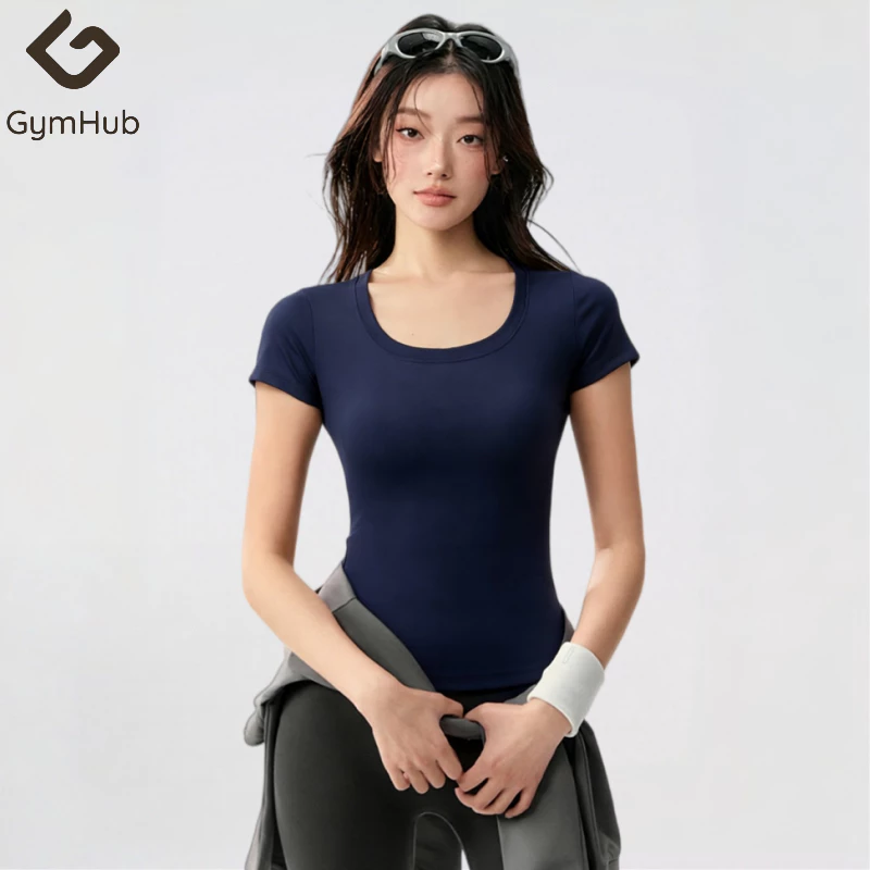 GymHub เสื้อโยค่า U-neck รัดรูป เรียวสวย ยืดหยุ่นสูง สำหรับออกกำลังกาย วิ่ง ใส่ในเป็นชั้นใน