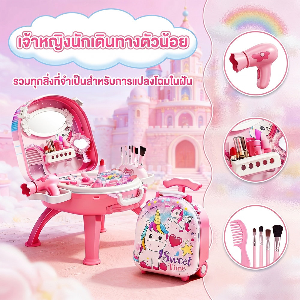 แป้งสำอางค์ กล่องสี รถเข็น โต๊ะยูนิคอร์น จัด 4 ใน 1