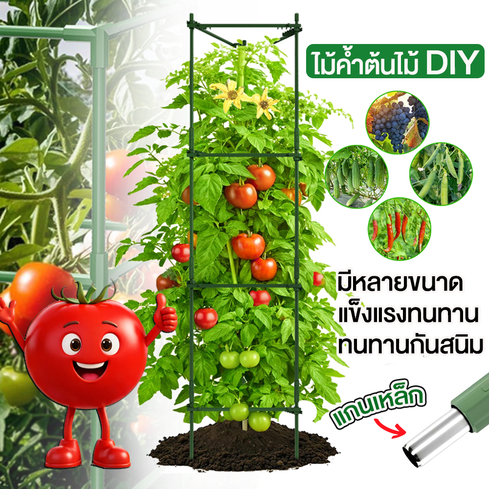 Sam's ไม้ค้ำต้นไม้ DIY เสามะเขือเทศ ซุ้มไม้ ยาว 90-150 ซม. หนา11มม. โครงปลูกผัก เหล็กเคลือบพลาส ซุ้มไม้เลื้อย