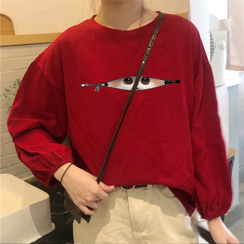 เสื้อแขนยาวสวยผู้หญิงแฟชั่นมาใหม่ oversize เสื้อผ้าสาวอวบไซส์ใหญ่น่ารักๆ เสื้อยืดโอเวอร์ไซส์เกาหลี ลายการ์ตูน แขนบอลลูน
