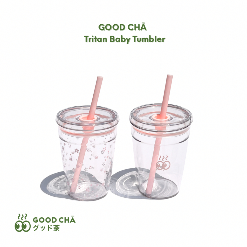 GOOD CHĀ - Tritan Baby Tumbler แก้วใส มาพร้อมหลอด 2 ขนาด สีชมพูอ่อน (repackaged แพ็คเกจใหม่)