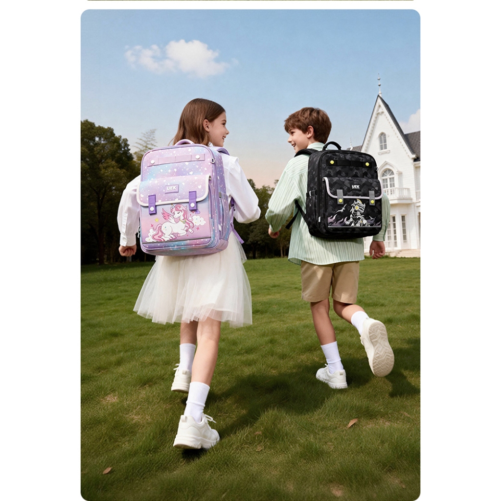 กระเป๋านักเรียน UEK Academy (15.5 นิ้ว) สำหรับเด็กประถม เสริมซัพพอร์ทหลังและบ่า ผ้ากันน้ำ