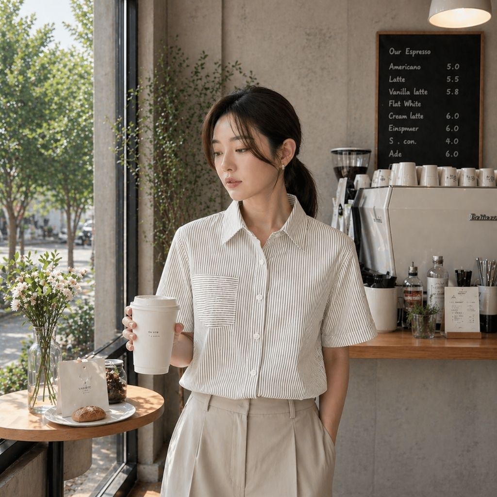 เสื้้อเชิ้ตผู้หญิงแขนสั้น ลายริ้ว Melody Shirt เนื้อผ้าคอตตอน ใส่สบาย งานไทย พร้อมส่ง  By MINIMAL CLUB