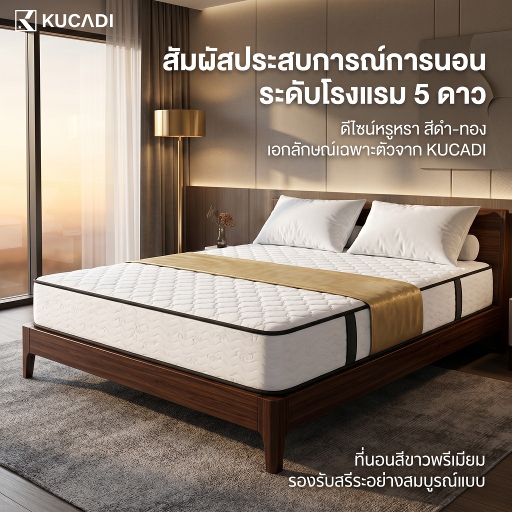 KUCADI ที่นอนสปริง หนา 8 นิ้ว นุ่มสบาย 100% เกรดพรีเมียม คืนตัวรวดเร็ว เงียบไร้เสียง 90/150/180 ซม