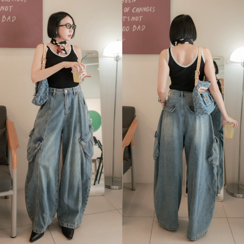 Cargo jeans กางเกงยีนส์คาร์โก้กระเป๋าข้าง ทรงขาโค้ง TAG FSY 🇰🇷