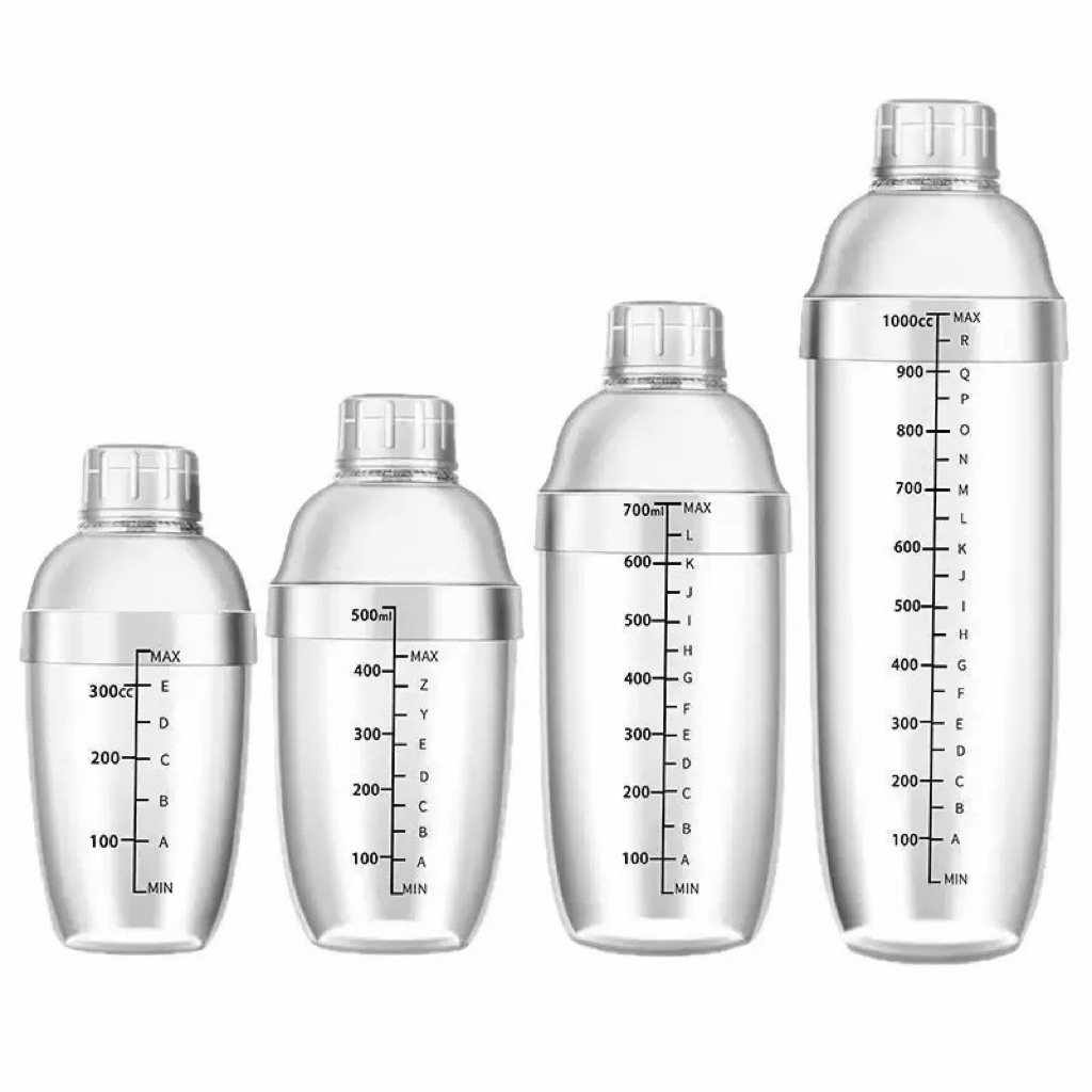 【พร้อมส่ง】เชคเกอร์พลาสติก 350/500/700/1000 มล Cocktail Shaker Mixer กระบอกเชคชานม แก้วผสมค็อกเทล ชุด 6 ชิ้น