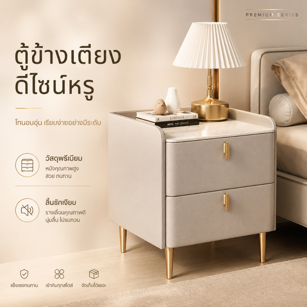 SEVENWOOD โต๊ะหัวเตียง โต๊ะข้างเตียง โต๊ะลิ้นชัก สไตล์มินิมอล  ตู้ข้างเตียงห้องนอน ตู้เก็บของข้างเตียง 45*40*50ซม