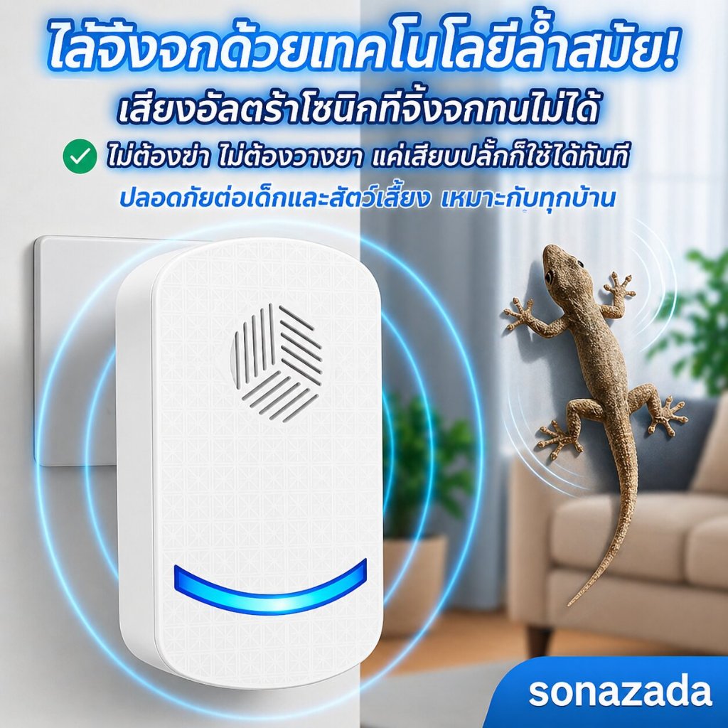 เครื่องไล่จิ้งจกอัลตราซาวนด์ รุ่นใหม่ ปลอดภัย ไร้เสียงกวน แก้ปัญหาจิ้งจก