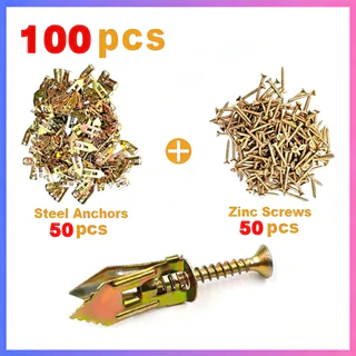 50/100pcs พุกปีกผีเสื้อ สกรู พุกปีกผีเสื้อ ชุดสกรูเกลียวปล่อยแบบขยาย พุกผีเสื้อเหล็ก พุกยิบซั่ม+สกรู Expansion screws