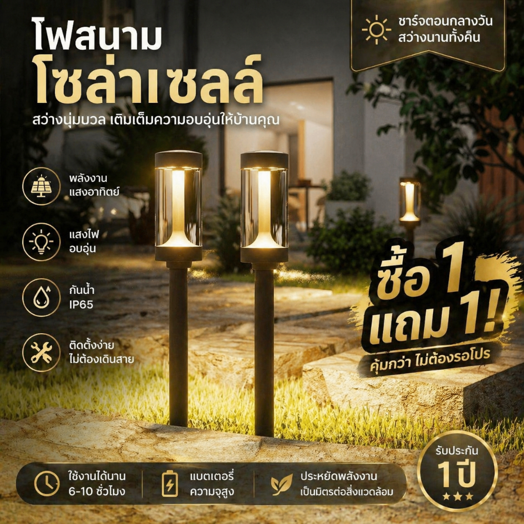 【พร้อมส่งจ้า】ไฟปักสนามโซล่าเซลล์ LED กันน้ำ พลังงานแสงอาทิตย์ ไฟแต่งสวน ไฟกลางแจ้ง สำหรับสวนและสนามหญ้า ไฟปักดิน