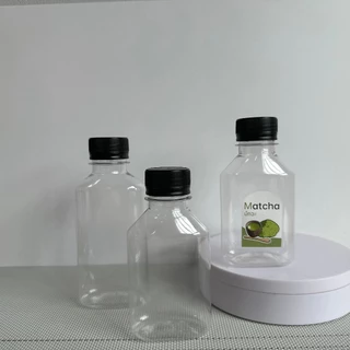 ขวดน้ำพลาสติก ทรงแบน 150 ml ปาก 30 มม. ขวด PET จำนวน 50 ใบ / 100 ใบ / 150 ใบ พร้อมฝาสีดำ