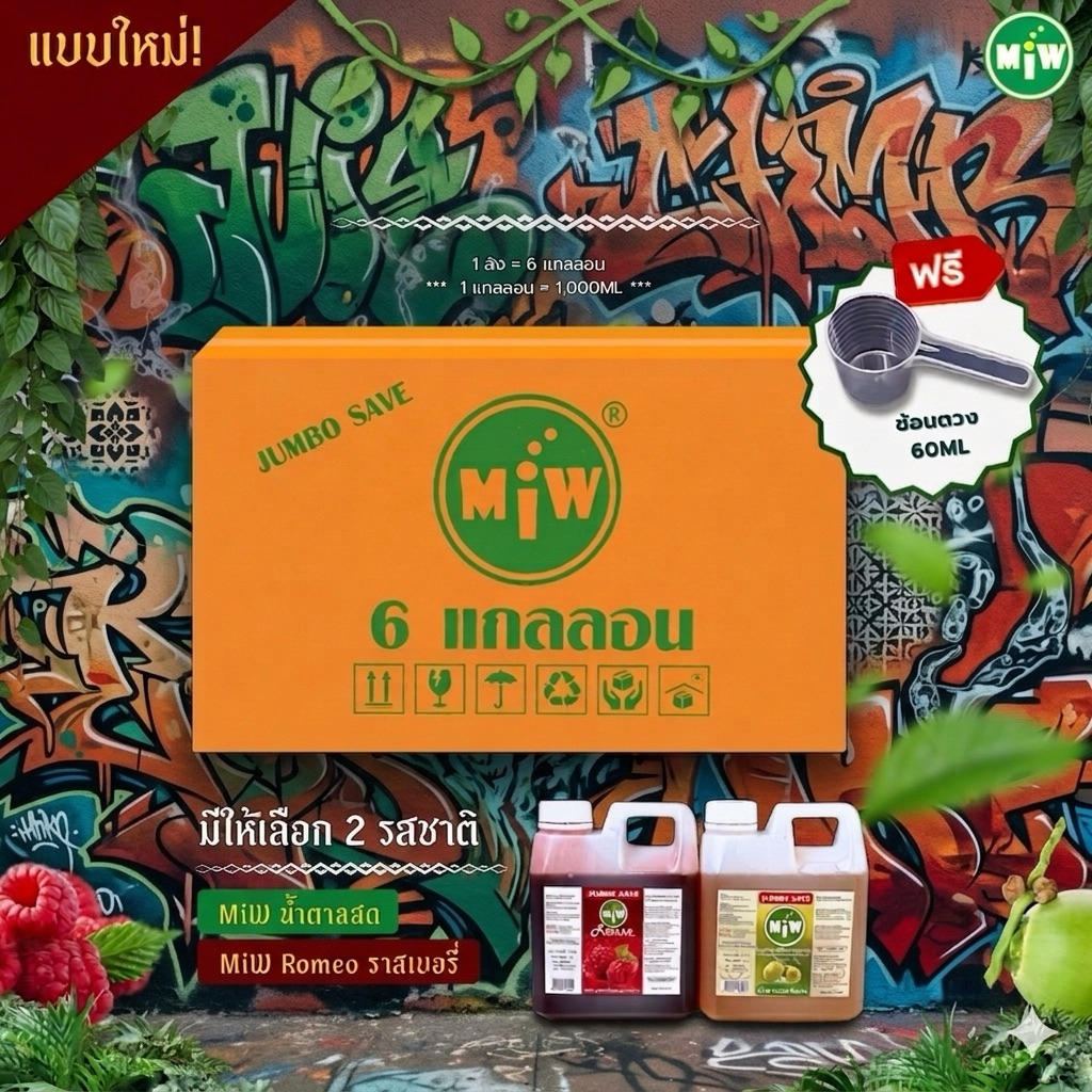 (มีส่งด่วน) โกดัง กทม - ยกลัง 6 แกลลอน ฟรี ช้อนตวง สุดคุ้ม!Miw พลังใบ น้ำหวานเข้มข้น น้ำตาลเข้มข้น