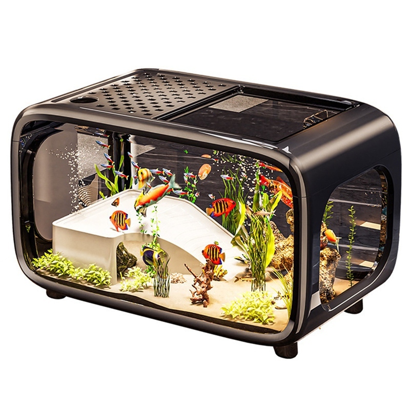Living Room Decoration Fish Tank Transparent with Lid Aquarium Desktop Ecological Goldfish Tank Land