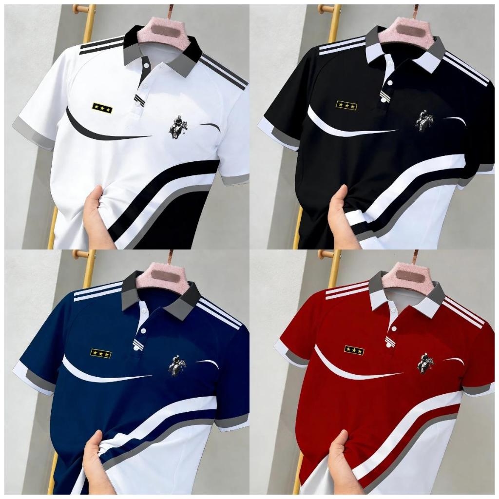 [1-3 วันมาถึง]เสื้อโปโลสีดำ แขนสั้นลายทาง เสื้อโปโลธุรกิจ เสื้อเชิ้ตสำนักงาน เสื้อแขนสั้นสไตล์แคชชวล 4 สี ส่งเร็ว