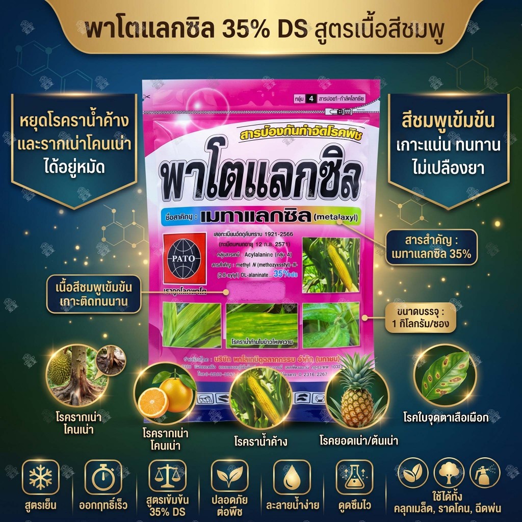 เมทาแลกซิล 35% 🛡️12ซอง 🛡️ พาโตแลกซิล สีชมพู 1 กิโลกรัม เชื้อรา รากเน่า โคนเน่า เน่าคอดิน ราน้ำค้าง