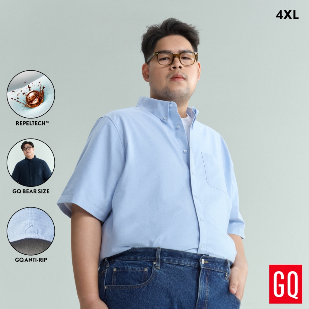 GQ Bear Size Oxford Shirt™ Short Sleeves เสื้อเชิ้ตออกซ์ฟอร์ดแขนสั้นไซซ์ใหญ่พิเศษกันพุงปลิ้น สไตล์คลาสสิก (plus size)